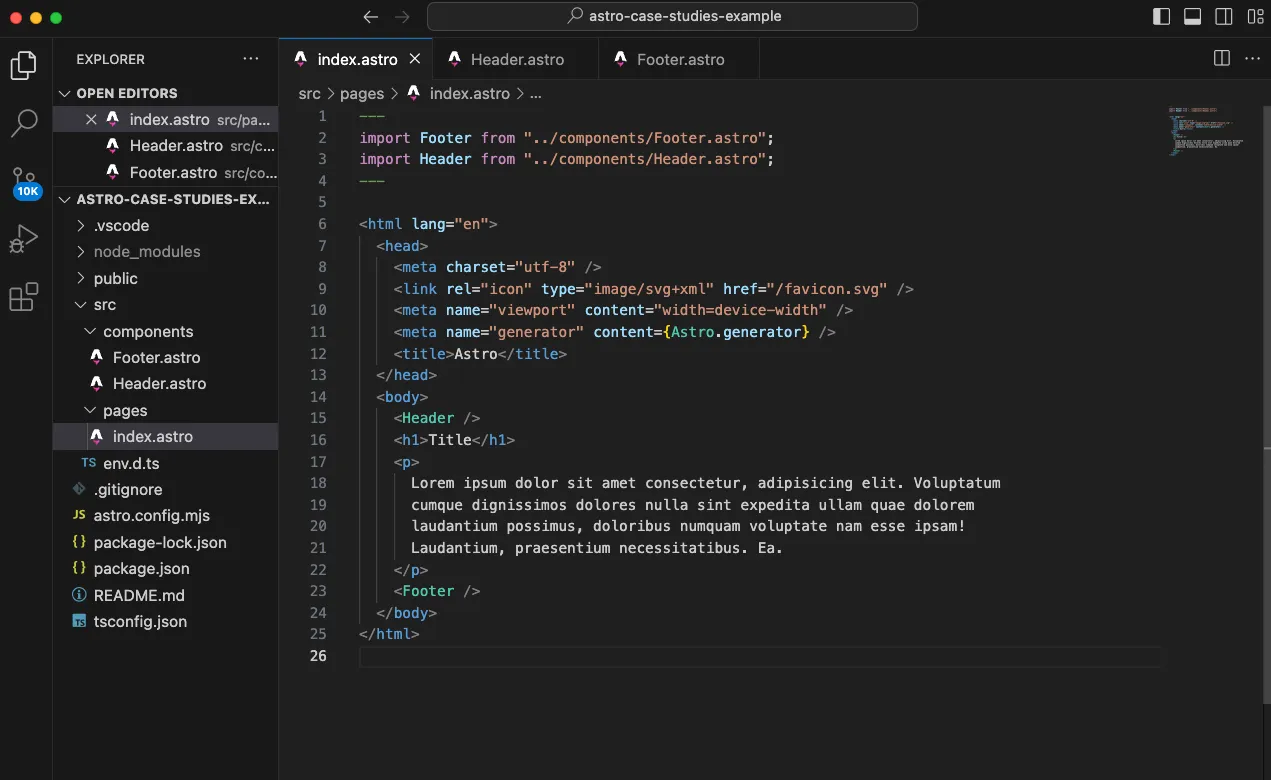 Example of how to import and use components in Astro