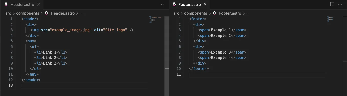 Two images, one Header component and one Footer component