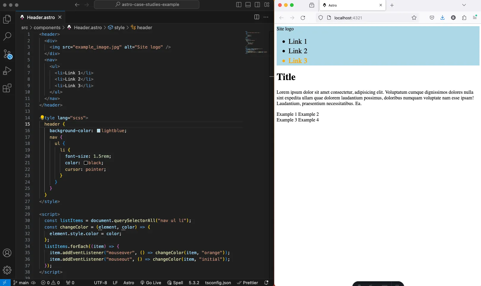 Example of added styles and interactivity to a component