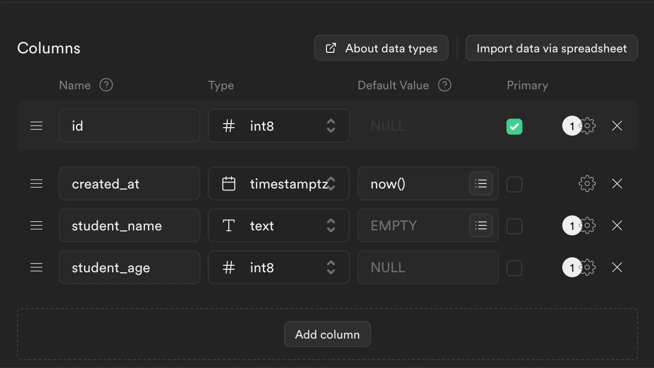 Adding columns to table